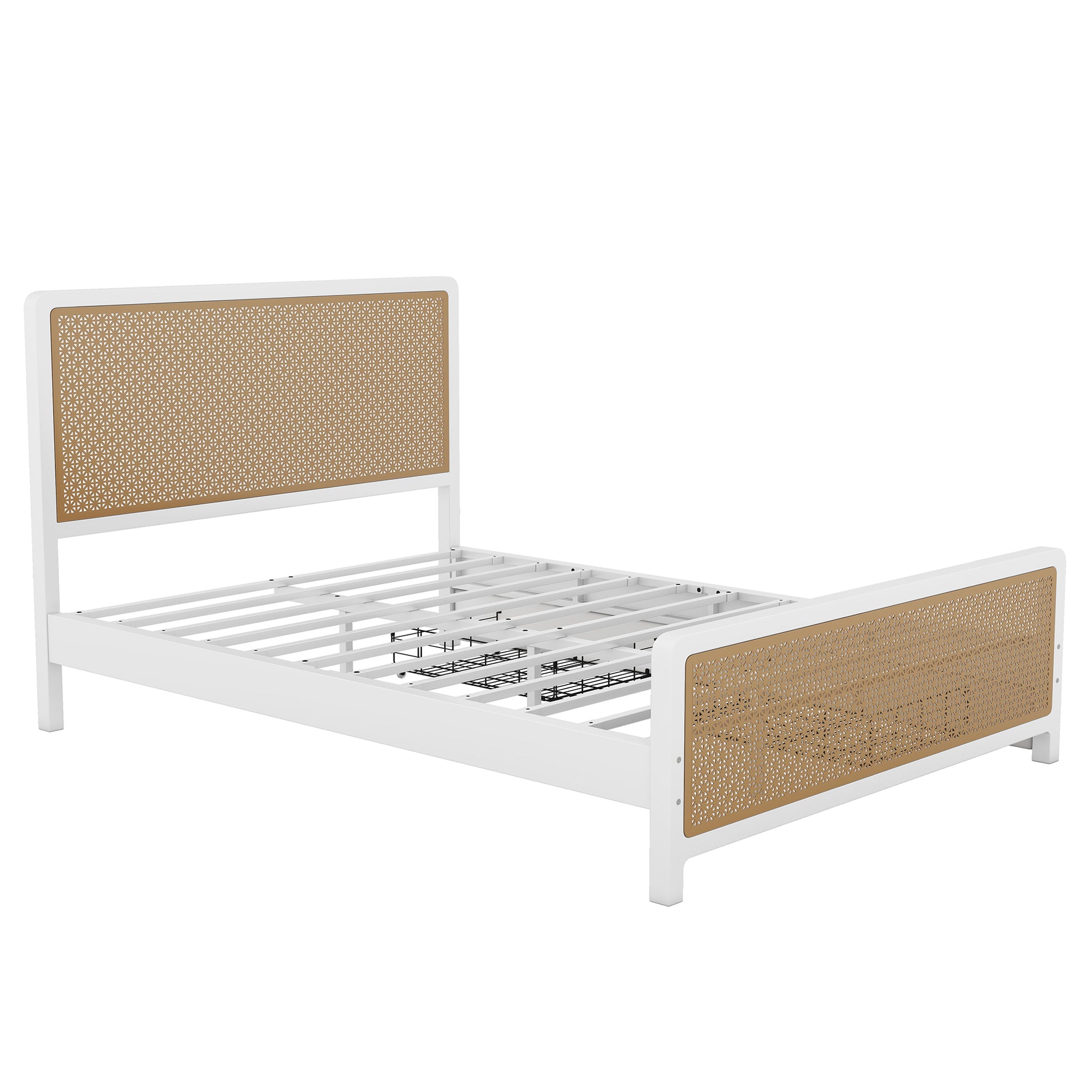 Queen Size Metal Platform Bed With 2 Drawers, White Box Spring Not Required Queen White Bedroom Bed Frame Metal