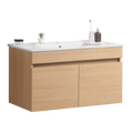 36 Inch Wall Mounted Bathroom Vanity With White Ceramic Basin,Two Soft Close Cabinet Doors, Solid Wood,Excluding Faucets,Light Oak Light Oak Solid Wood