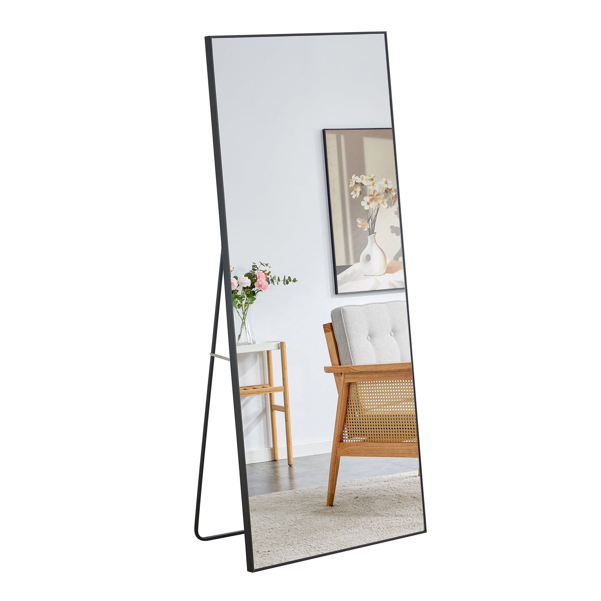 Fourth Generation Black Solid Wood Frame Full Length Mirror, Dressing Mirror, Bedroom Porch, Decorative Mirror, Clothing Store, Floor Standing Large Mirror, Wall Mounted. 71 "* 31.4" Black Glass