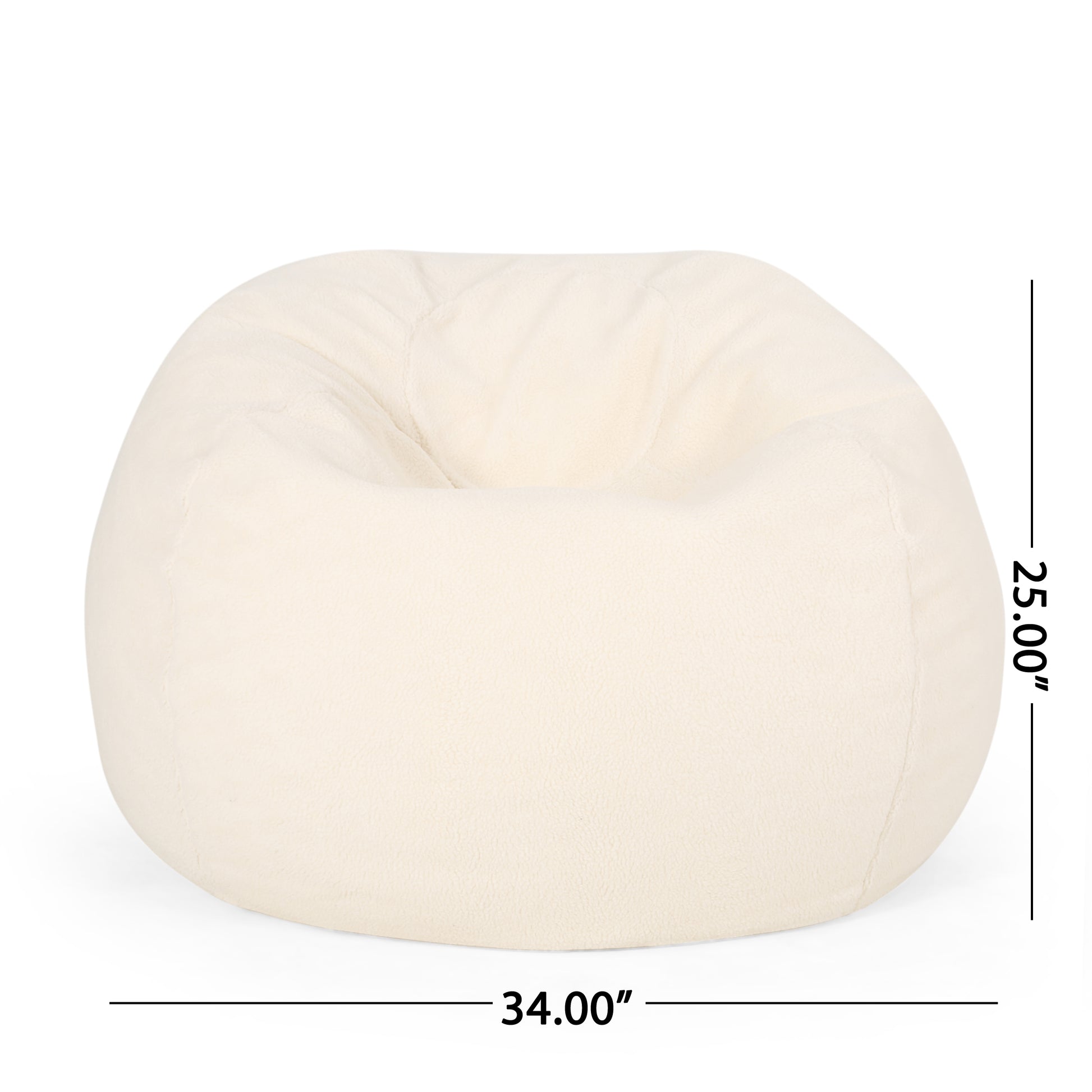 Kavel 3 Foot Rounded Bean Bag, Cream Cream Fabric