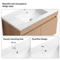 36 Inch Wall Mounted Bathroom Vanity With White Ceramic Basin,Two Soft Close Cabinet Doors, Solid Wood,Excluding Faucets,Light Oak Light Oak Solid Wood