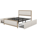 Queen Size Upholstered Platform Bed With Decoration And 4 Drawers, Brown Box Spring Not Required Queen Brown Metal Bedroom Bed Frame Linen Upholstered