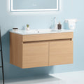 30 Inch Wall Mounted Bathroom Vanity with White light oak-solid wood