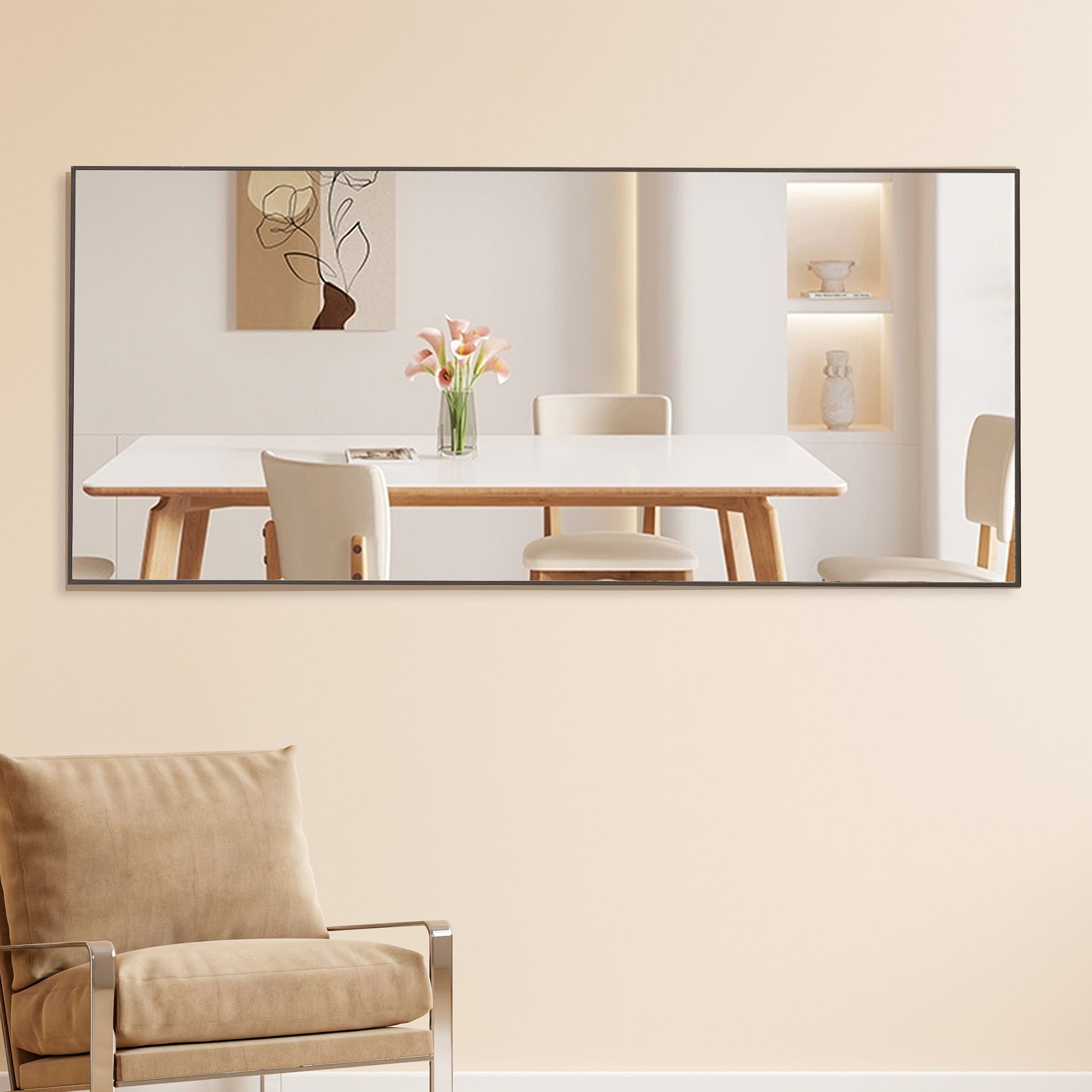 Fourth Generation Solid Wood Frame Long Mirror, Dressing Mirror, Bedroom Foyer, Decorative Mirror, Clothing Store, Floor To Ceiling Mirror, Wall Mounted. 71 "* 31.4" Gray Glass