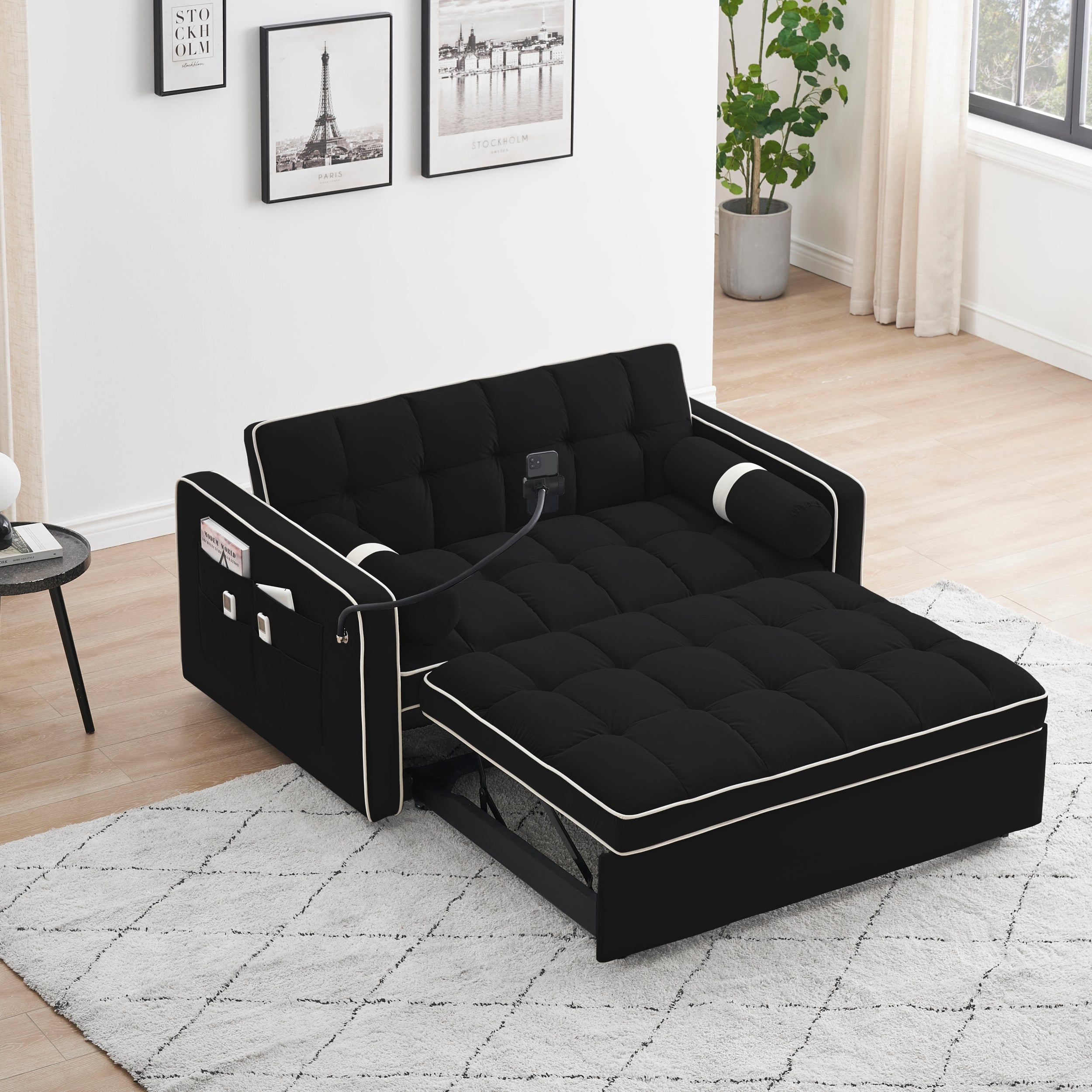 Sleeper Sofa Couch W Pull Out Bed 55 Modern Velvet Convertible Sleep