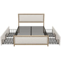 Queen Size Upholstered Platform Bed With Decoration And 4 Drawers, Brown Box Spring Not Required Queen Brown Metal Bedroom Bed Frame Linen Upholstered