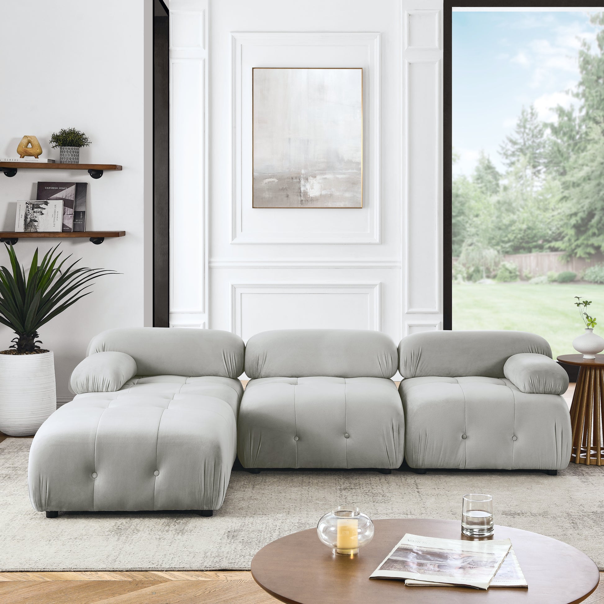 Modular Sectional Sofa, Button Tufted Designed And Diy Combination,L Shaped Couch With Reversible Ottoman, Grey Velvet Light Grey Velvet Wood Soft Tight Back Eucalyptus Pillow Top Arms Foam Spring