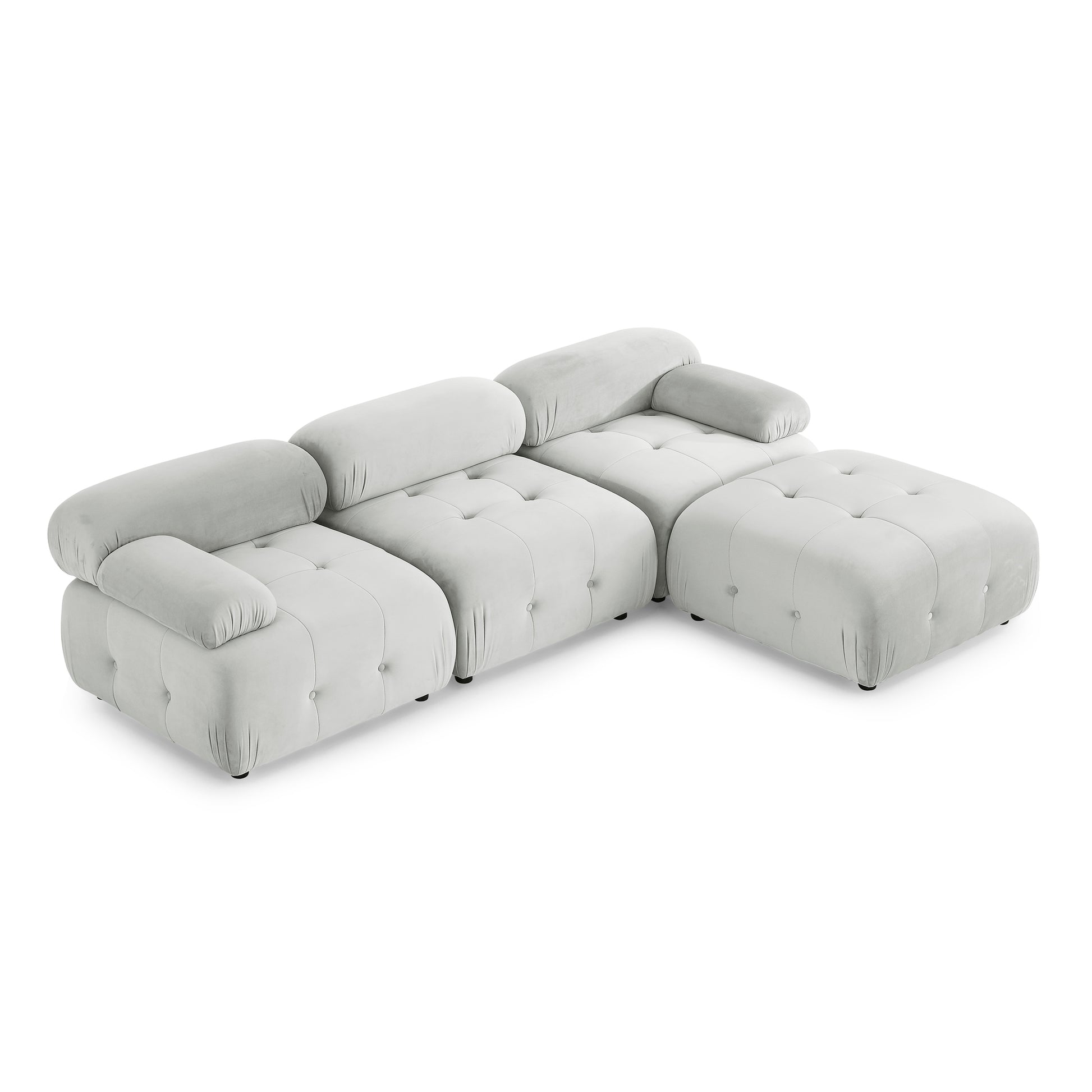 Modular Sectional Sofa, Button Tufted Designed And Diy Combination,L Shaped Couch With Reversible Ottoman, Grey Velvet Light Grey Velvet Wood Soft Tight Back Eucalyptus Pillow Top Arms Foam Spring