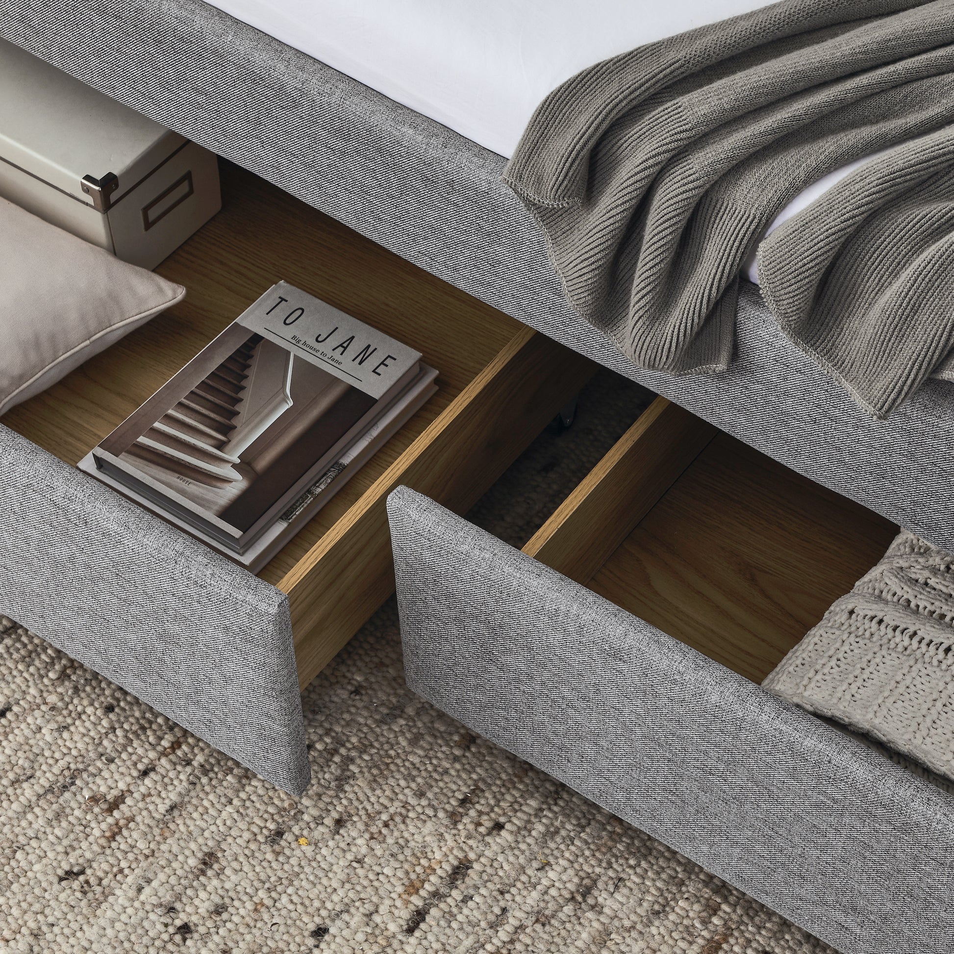 Upholstered Twin Size Daybed With Two Drawers, With Button And Copper Nail On Square Arms, Grey 82.75''X43''X30.75'' Box Spring Not Required Twin Grey Composite Bedroom Classic,Contemporary,Luxury,Modern,Traditional Linen Linen