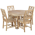 Rustic 5 Piece Extendable Dining Table Set Round Trestle Table And 4 Cross Back Dining Chairs For Kitchen, Dining Room, Natural Wood Dining Room Solid Wood Rubberwood Round Dining Table With Chair Wood Wood Natural Solid Back Seats 4 Removable Leaf