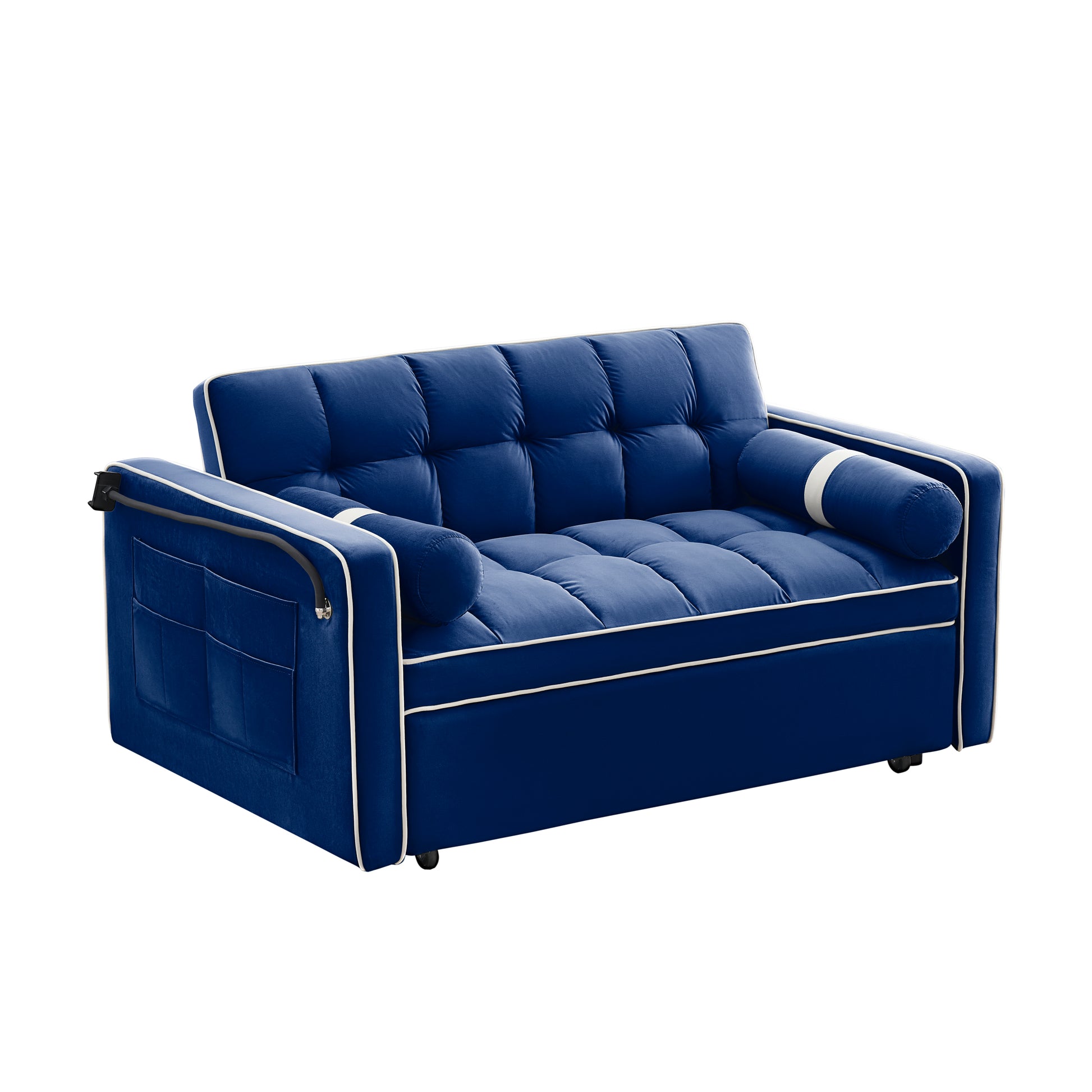 Sleeper Sofa Couch W Pull Out Bed, 55" Modern Velvet Convertible Sleeper Sofa Bed, Small Beautiful Seat Sofa Bed W Pillows & Side Pockets For Small Space, Living Room, Apartment,Blue Blue Velvet 2 Seat