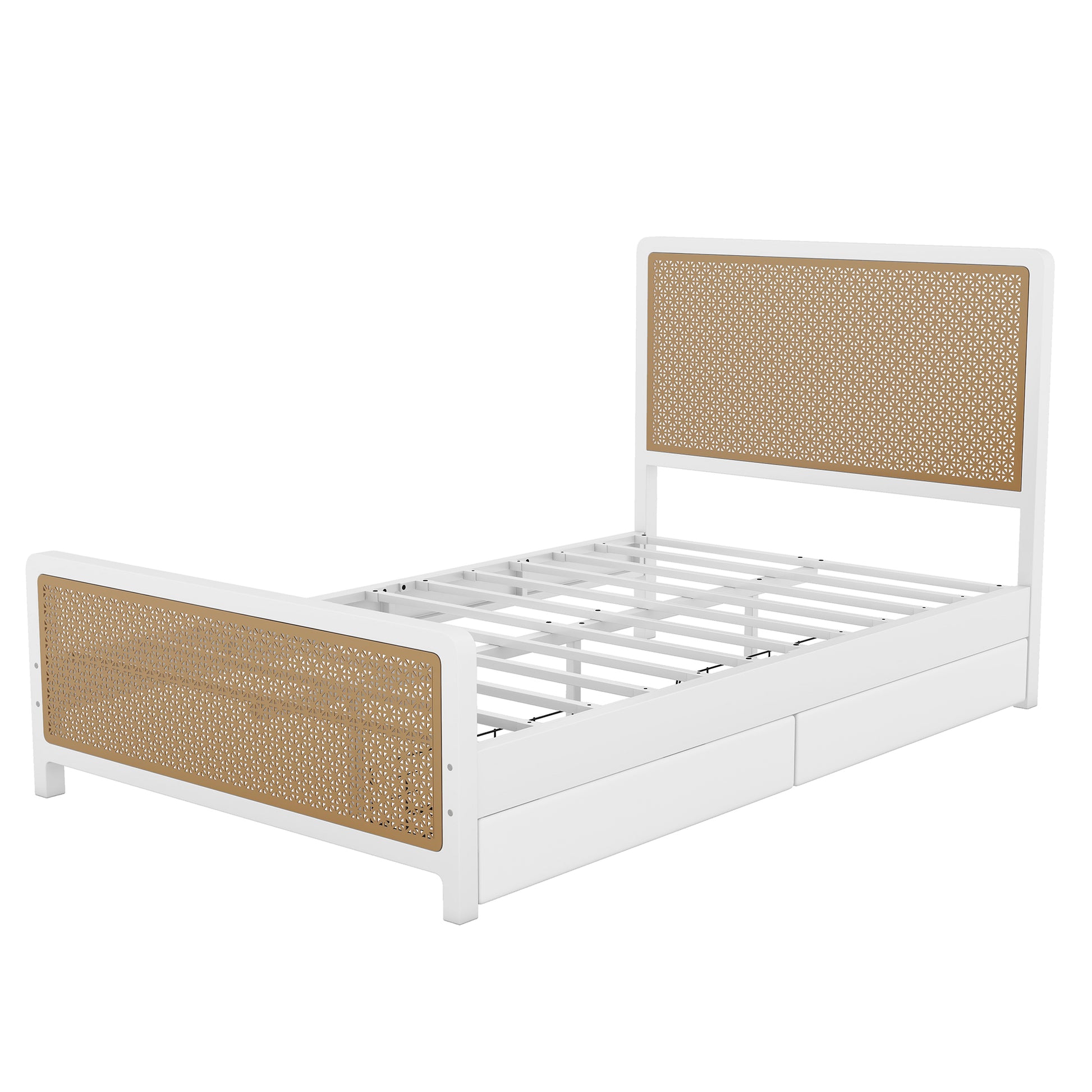 Full Size Metal Platform Bed With 2 Drawers, White Box Spring Not Required Full White Bedroom Bed Frame Metal