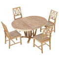 Rustic 5 Piece Extendable Dining Table Set Round Trestle Table And 4 Cross Back Dining Chairs For Kitchen, Dining Room, Natural Wood Dining Room Solid Wood Rubberwood Round Dining Table With Chair Wood Wood Natural Solid Back Seats 4 Removable Leaf