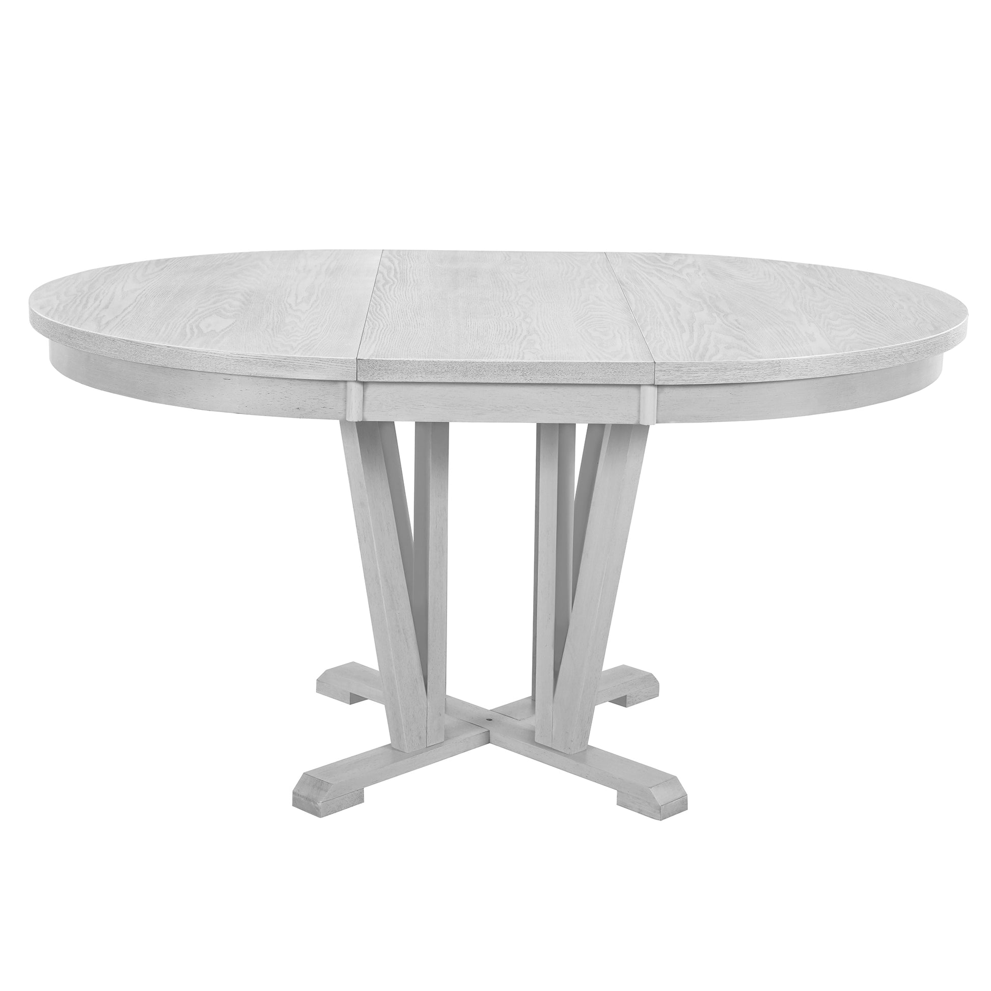 Rustic 5 Piece Extendable Dining Table Set Round Trestle Table And 4 Cross Back Dining Chairs For Kitchen, Dining Room, Gray Gray Wood Dining Room Solid Wood Rubberwood Round Dining Table With Chair Wood Wood Gray Solid Back Seats 4 Removable Leaf