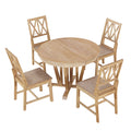 Rustic 5 Piece Extendable Dining Table Set Round Trestle Table And 4 Cross Back Dining Chairs For Kitchen, Dining Room, Natural Wood Dining Room Solid Wood Rubberwood Round Dining Table With Chair Wood Wood Natural Solid Back Seats 4 Removable Leaf