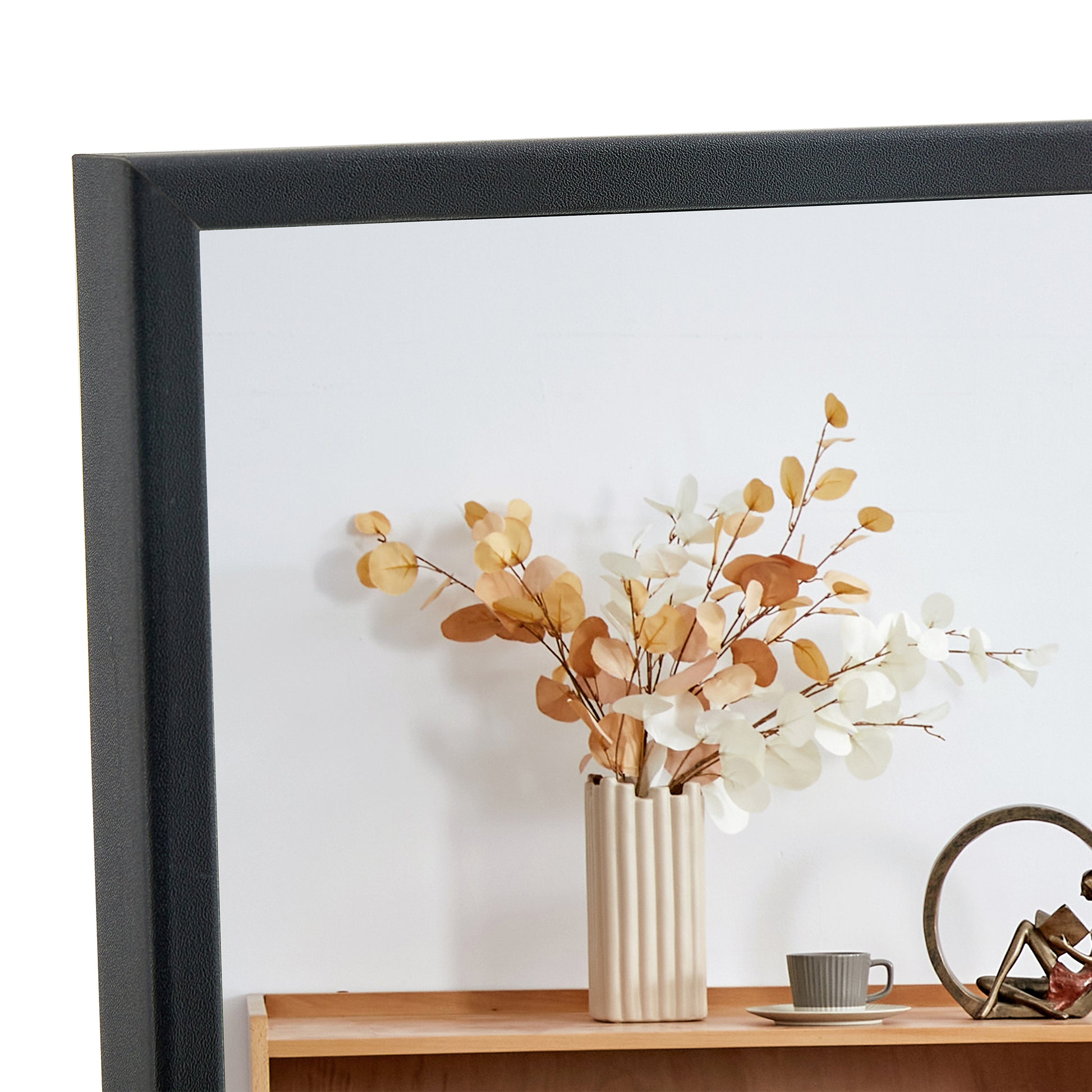 Fourth Generation Black Solid Wood Frame Full Length Mirror, Dressing Mirror, Bedroom Porch, Decorative Mirror, Clothing Store, Floor Standing Large Mirror, Wall Mounted. 71 "* 31.4" Black Glass