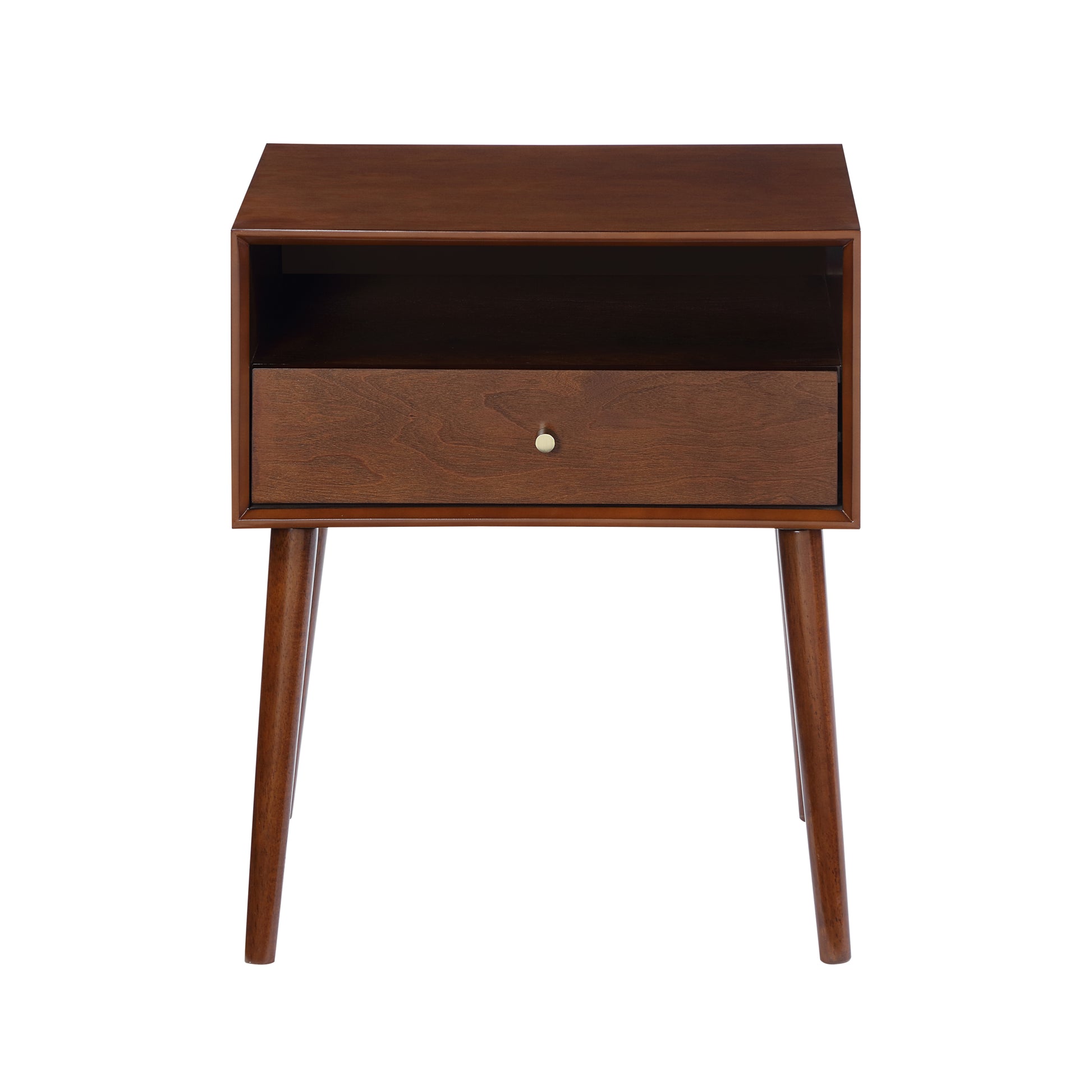 Wood Nightstand With 1 Drawer, Bedside Table With Open Storage Shelf And Solid Wood Legs, Bed Side Table For Bedroom, End Tables For Living Room,Small Side End Table With Storage, Dark Walnut Walnut 1 Drawer Rubber Wood