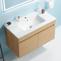 30 Inch Wall Mounted Bathroom Vanity With White Ceramic Basin,Two Soft Close Cabinet Doors, Solid Wood,Excluding Faucets,Light Oak Light Oak Solid Wood