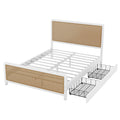 Queen Size Metal Platform Bed With 2 Drawers, White Box Spring Not Required Queen White Bedroom Bed Frame Metal