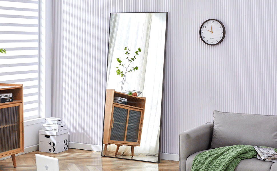 Fourth Generation Solid Wood Frame Long Mirror, Dressing Mirror, Bedroom Foyer, Decorative Mirror, Clothing Store, Floor To Ceiling Mirror, Wall Mounted. 71 "* 31.4" Gray Glass