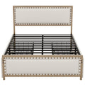Queen Size Upholstered Platform Bed With Decoration And 4 Drawers, Brown Box Spring Not Required Queen Brown Metal Bedroom Bed Frame Linen Upholstered