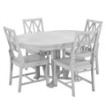 Rustic 5 Piece Extendable Dining Table Set Round Trestle Table And 4 Cross Back Dining Chairs For Kitchen, Dining Room, Gray Gray Wood Dining Room Solid Wood Rubberwood Round Dining Table With Chair Wood Wood Gray Solid Back Seats 4 Removable Leaf