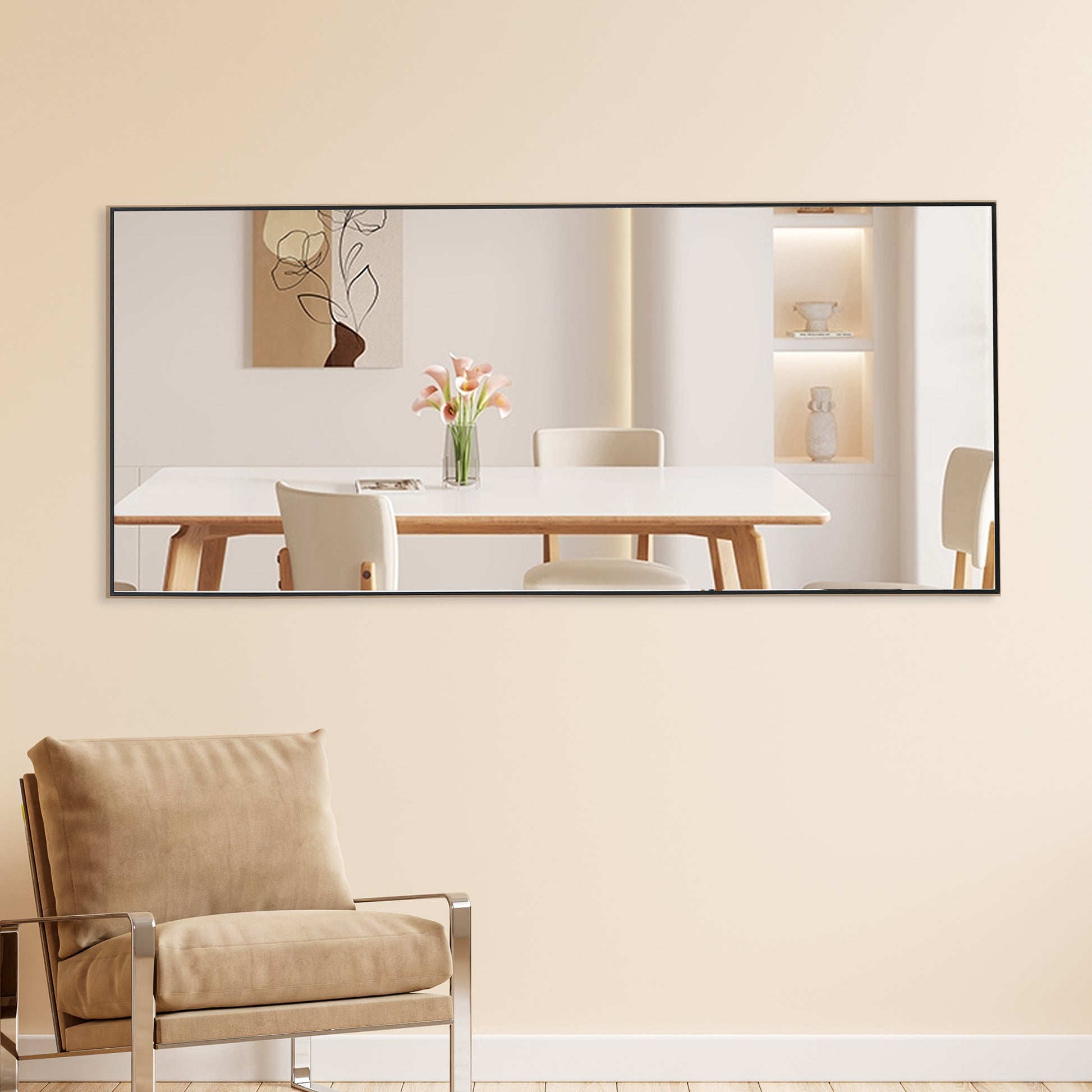 Fourth Generation Black Solid Wood Frame Full Length Mirror, Dressing Mirror, Bedroom Porch, Decorative Mirror, Clothing Store, Floor Standing Large Mirror, Wall Mounted. 71 "* 31.4" Black Glass