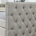 Upholstered Twin Size Daybed With Two Drawers, With Button And Copper Nail On Square Arms, Beige 82.75''X43''X30.75'' Box Spring Not Required Twin Beige Composite Bedroom Classic,Contemporary,Luxury,Modern,Traditional Linen Linen