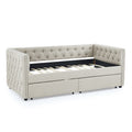 Upholstered Twin Size Daybed With Two Drawers, With Button And Copper Nail On Square Arms, Beige 82.75''X43''X30.75'' Box Spring Not Required Twin Beige Composite Bedroom Classic,Contemporary,Luxury,Modern,Traditional Linen Linen