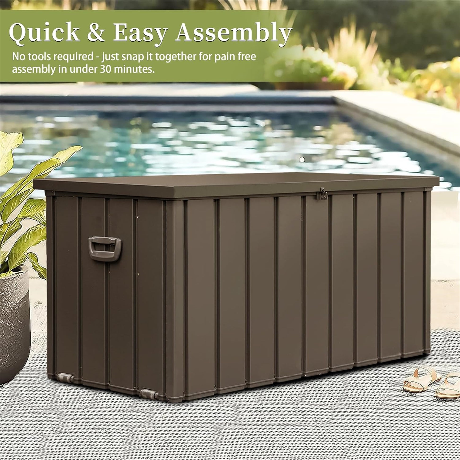 120 Gallon Outdoor Storage Deck Box Waterproof, Large Patio Storage Bin For Outside Cushions, Throw Pillows, Garden Tools, Lockable Dark Brown Dark Brown Steel