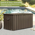 160 Gallon Outdoor Storage Deck Box Waterproof, Large Patio Storage Bin For Outside Cushions, Throw Pillows, Garden Tools, Lockable Dark Brown Dark Brown Steel