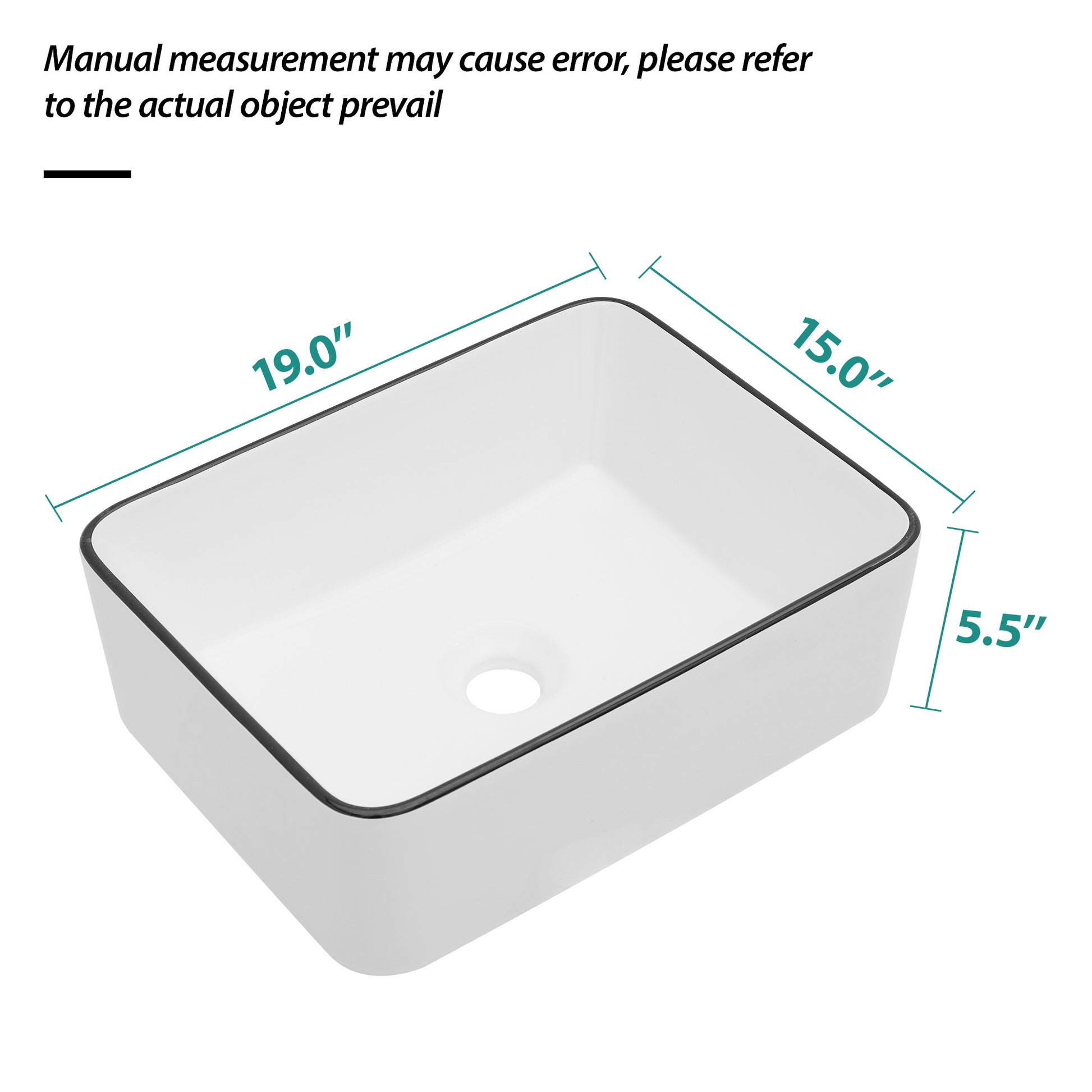 19X15 Inch White Ceramic Rectangular Vessel Bathroom Sink White Ceramic