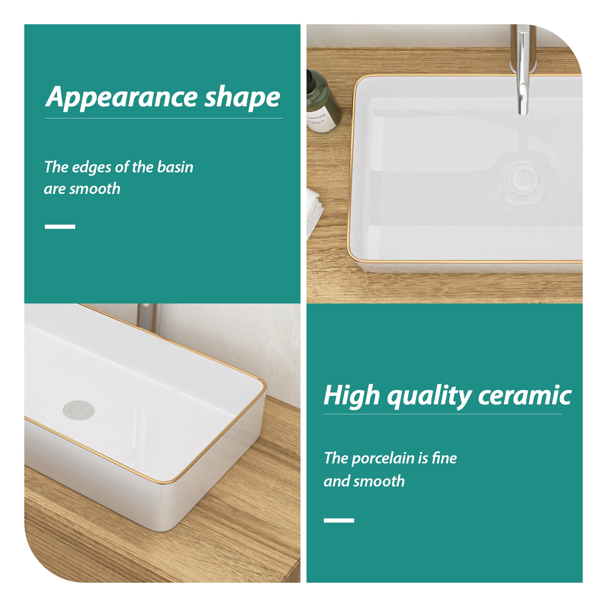 24X14 Inch White Ceramic Rectangular Vessel Bathroom Sink White Ceramic