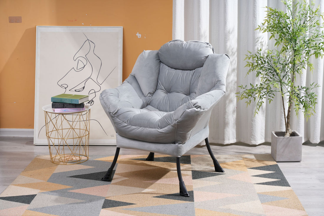 Living Room Chairs Modern Cotton Fabric Lazy Chair, Accent Contemporary Lounge Chair, Single Steel Frame Leisure Sofa Chair With Armrests And A Side Pocket Light Gray02 Light Gray Polyester Metal Primary Living Space Soft Polyester Fiber Pad Fabric 1