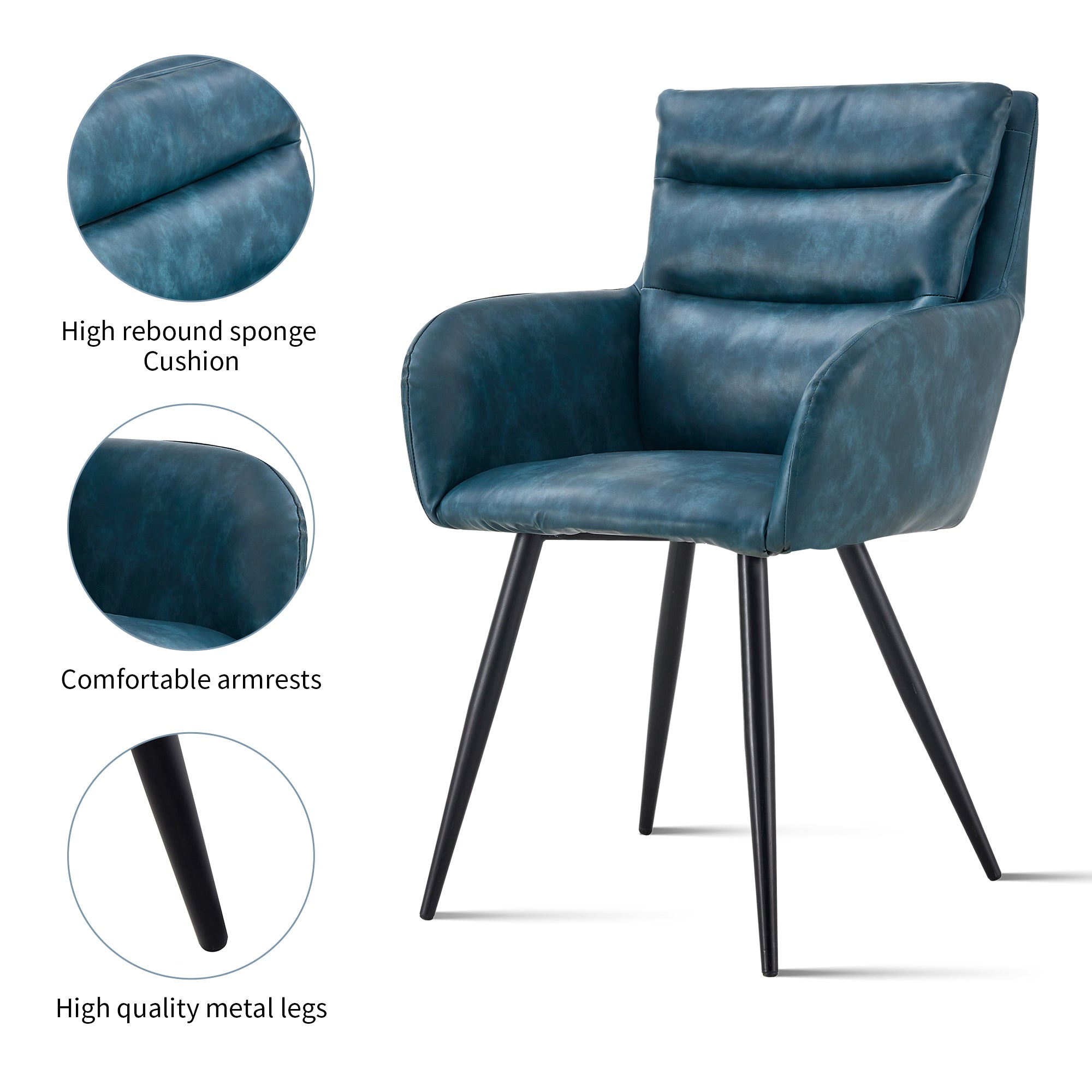 Blue Modern PU easy cleaning office home Chairs Set of blue-dining