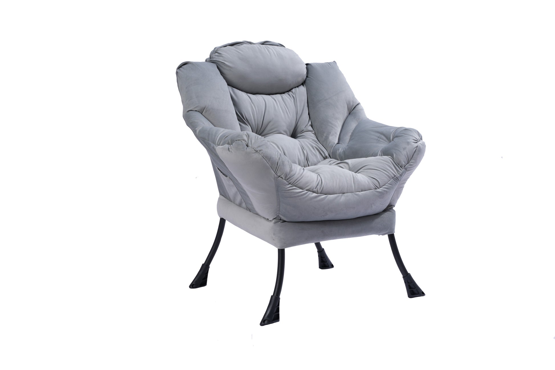 Living Room Chairs Modern Cotton Fabric Lazy Chair, Accent Contemporary Lounge Chair, Single Steel Frame Leisure Sofa Chair With Armrests And A Side Pocket Light Gray02 Light Gray Polyester Metal Primary Living Space Soft Polyester Fiber Pad Fabric 1
