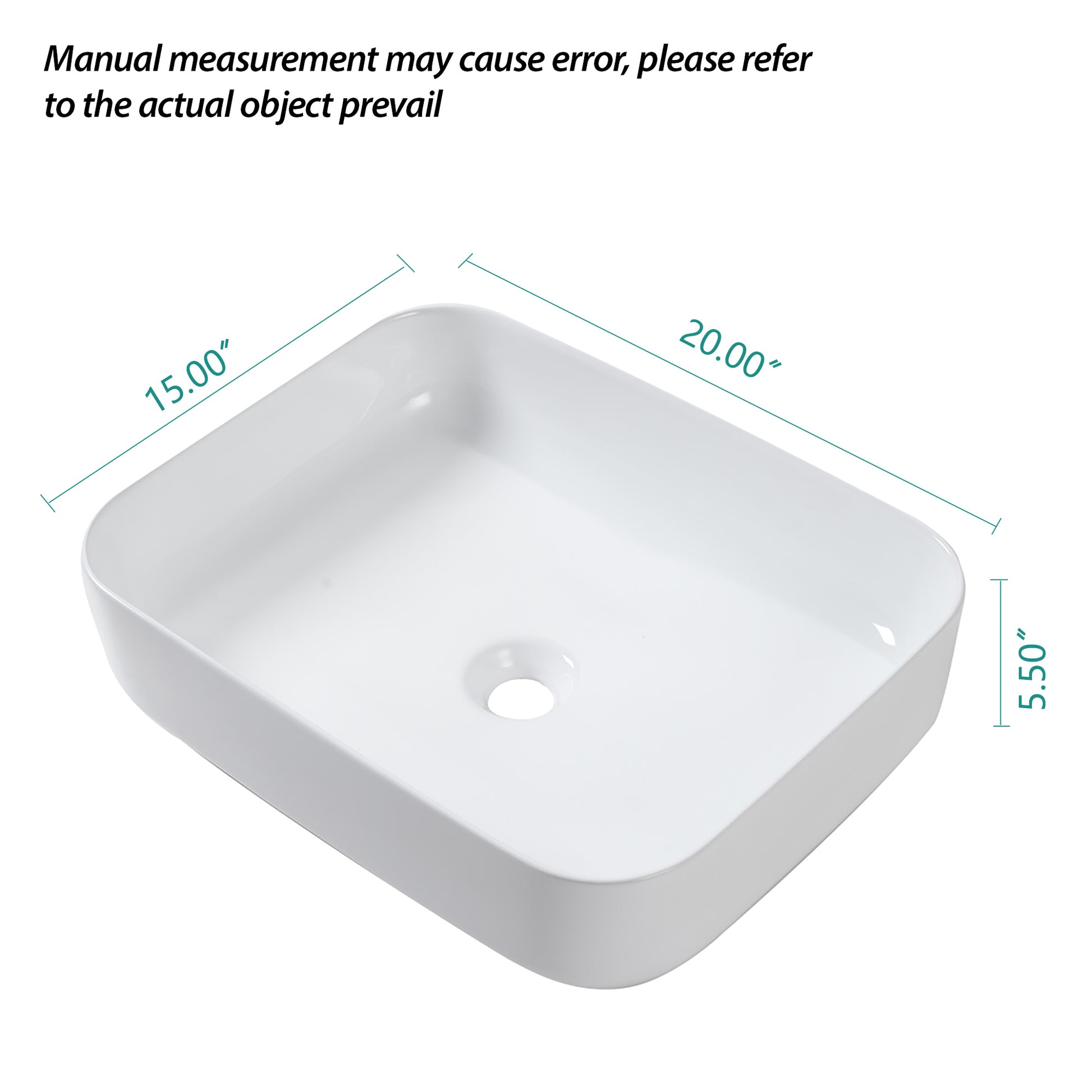 20X15 Inch White Ceramic Rectangular Vessel Bathroom Sink White Ceramic