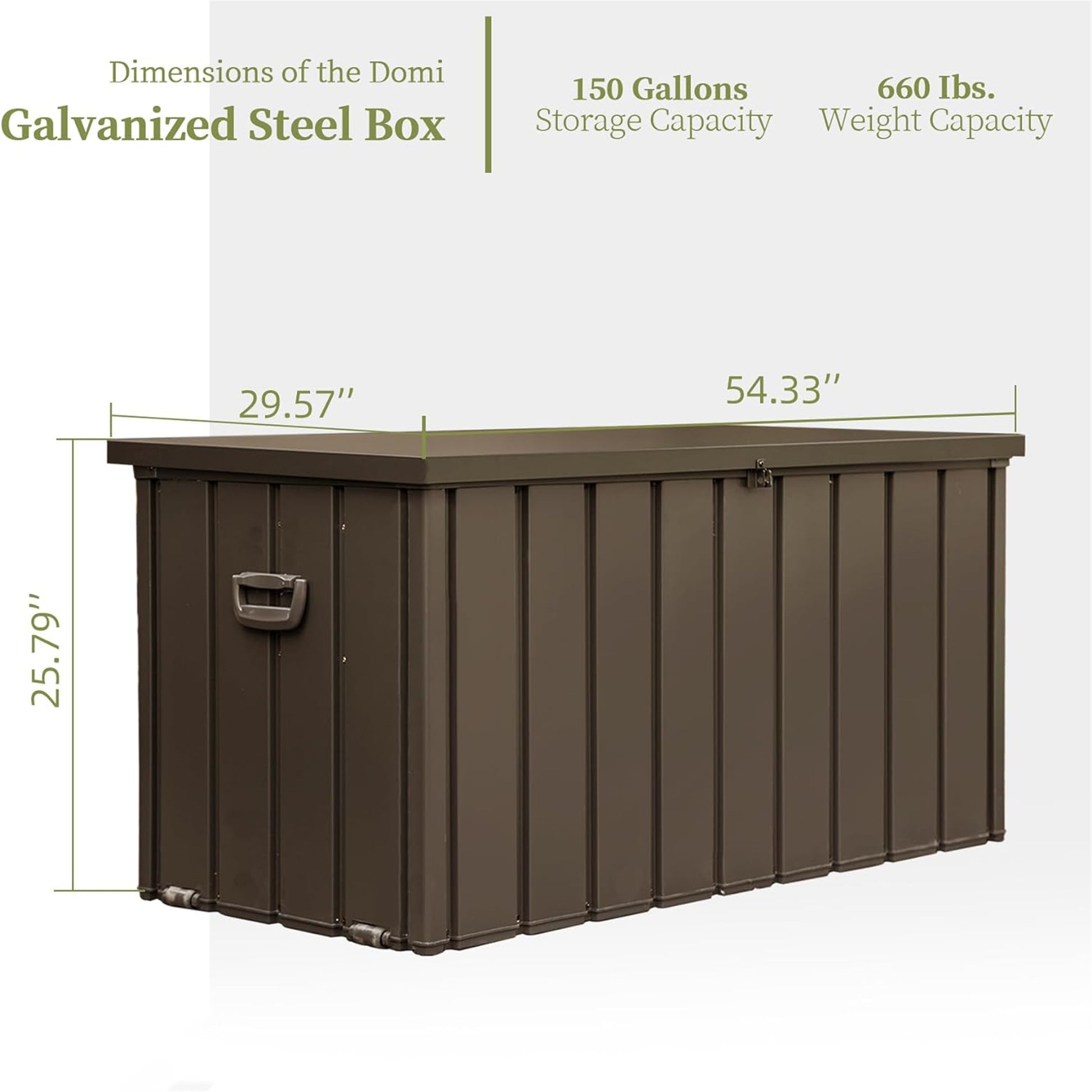 150 Gallon Outdoor Storage Deck Box Waterproof, Large dark brown-steel