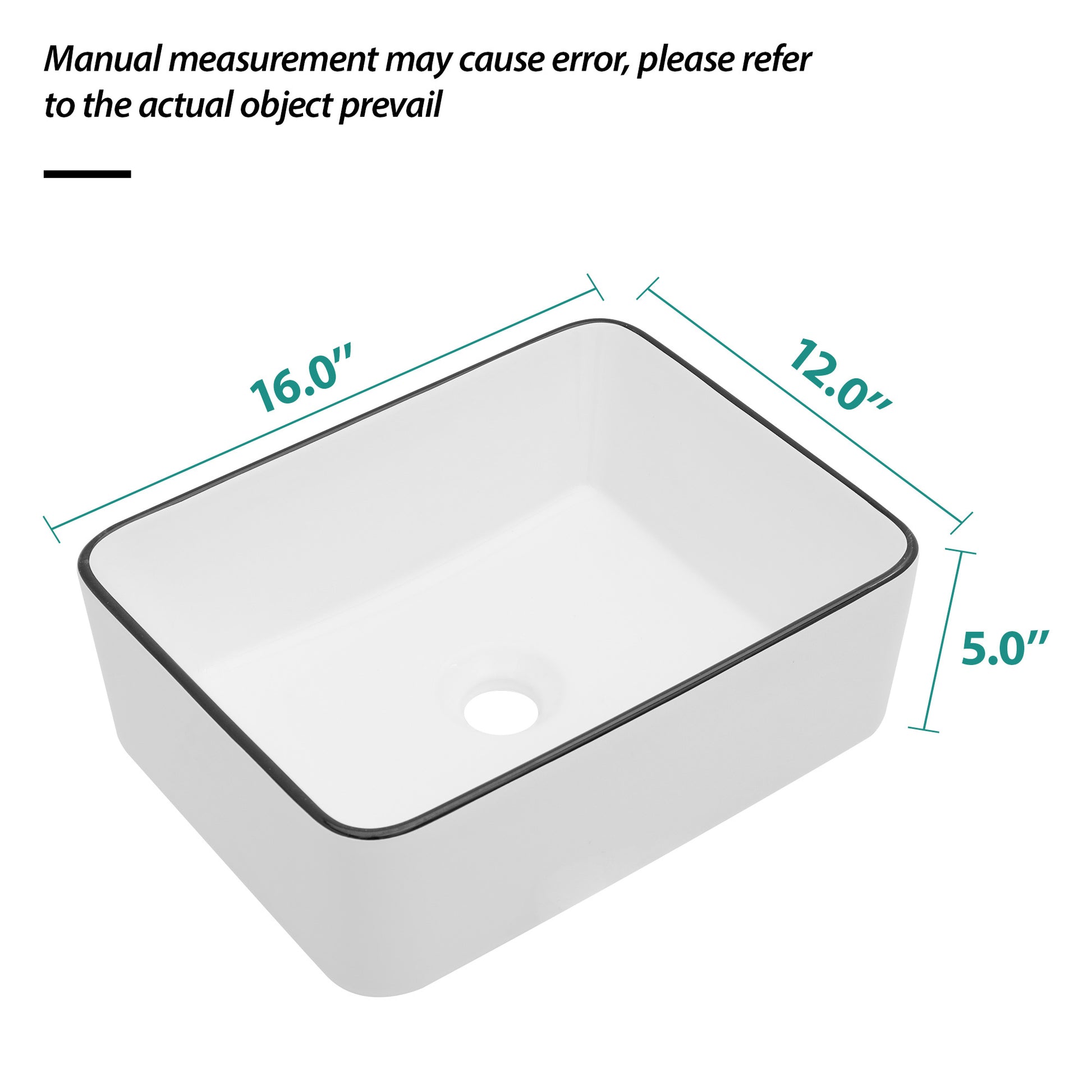 16X12 Inch White Ceramic Rectangular Vessel Bathroom Sink White Ceramic