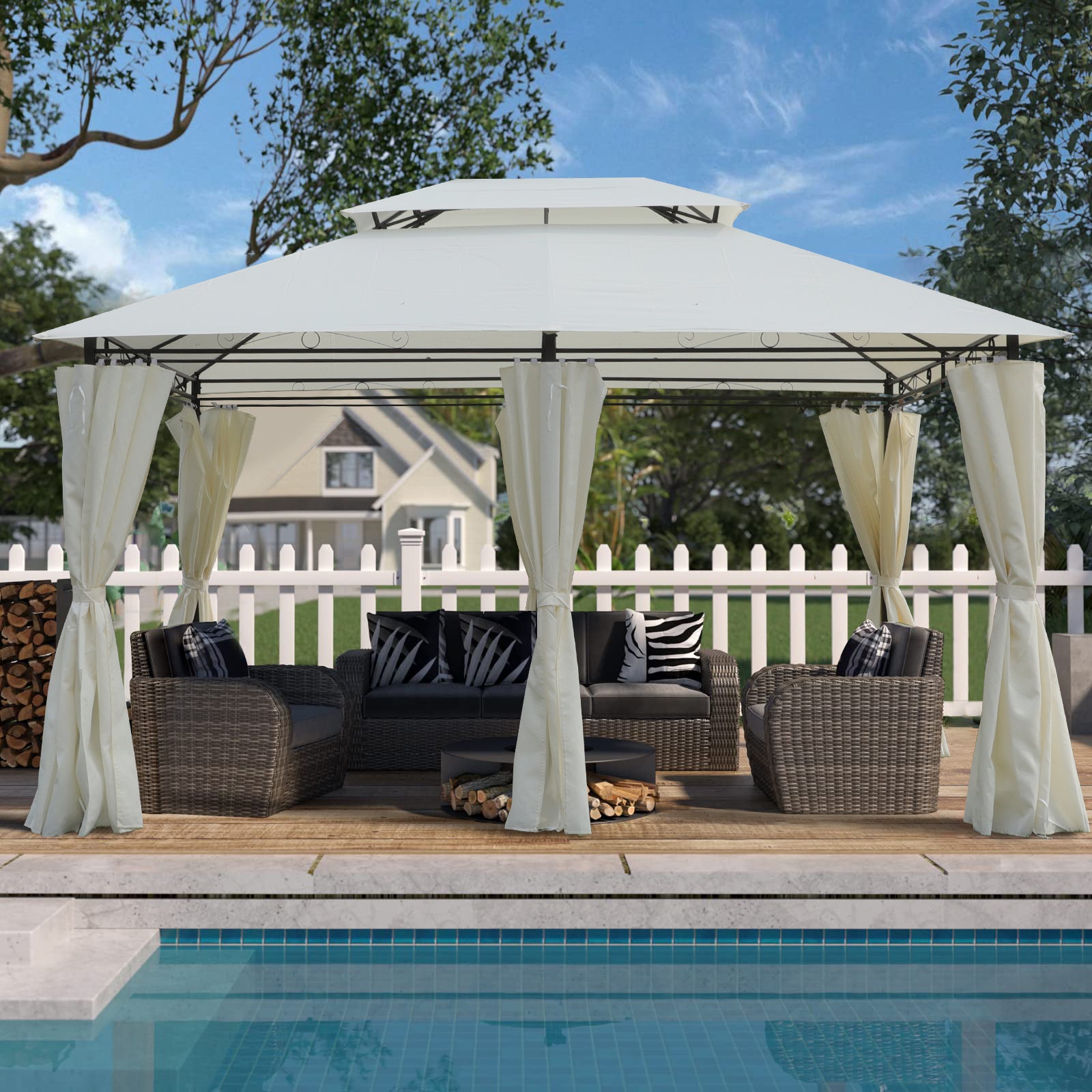 13x10 Outdoor Patio Gazebo Canopy Tent With Ventilated beige-metal