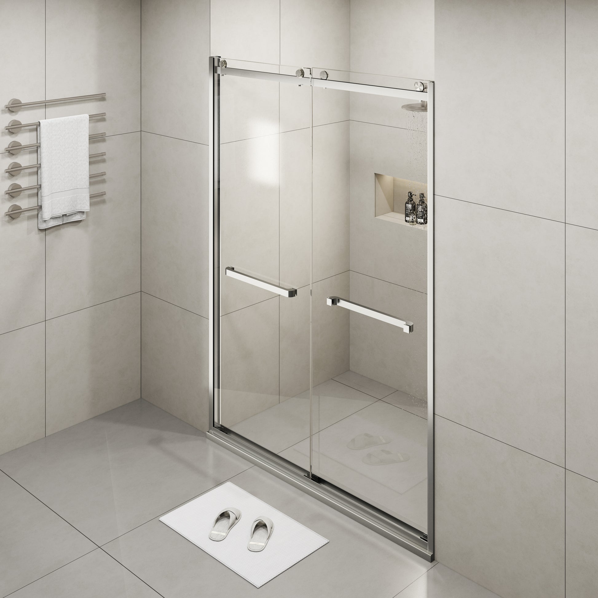 Frameless Double Sliding Glass Shower Doors, 60"