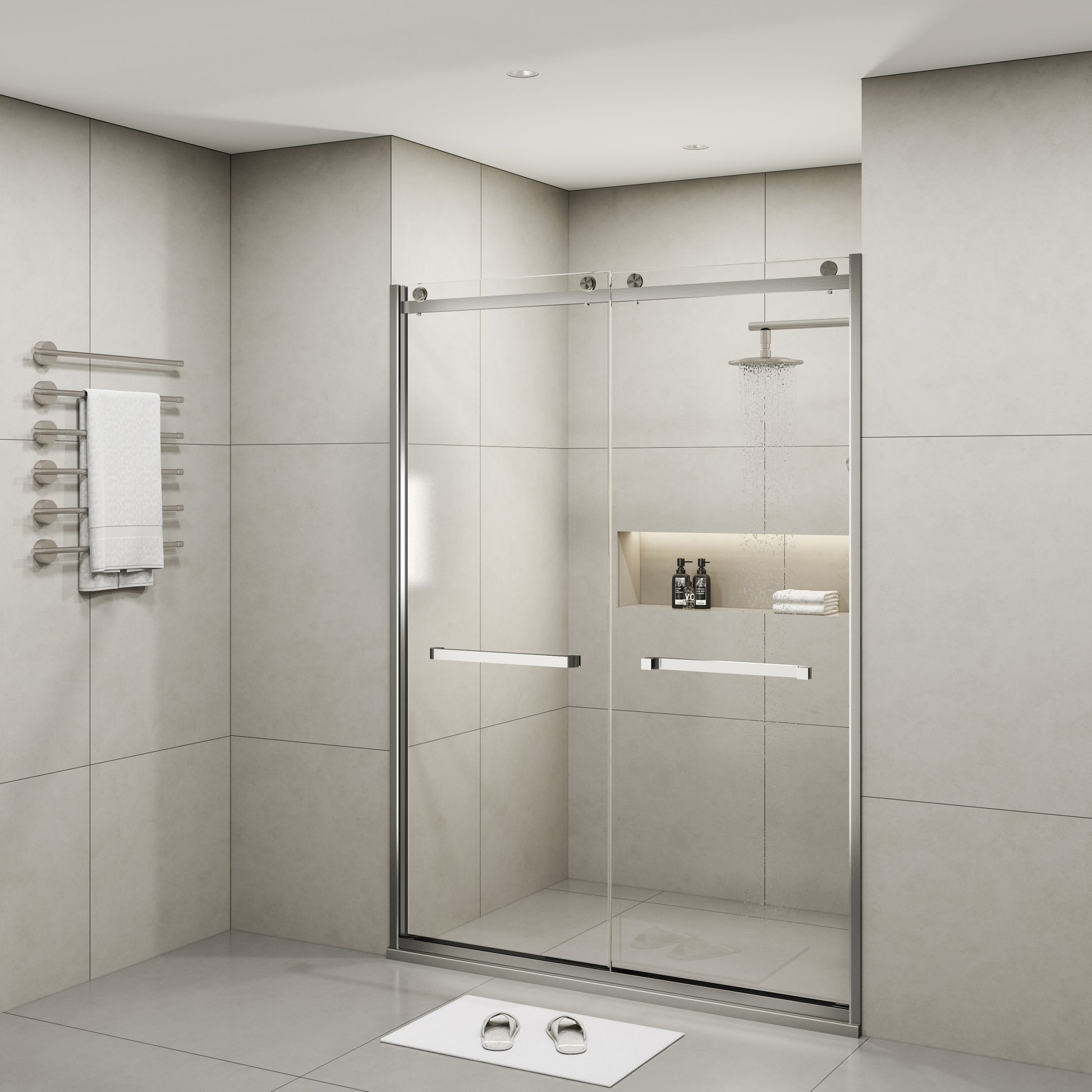 Frameless Double Sliding Glass Shower Doors, 60"