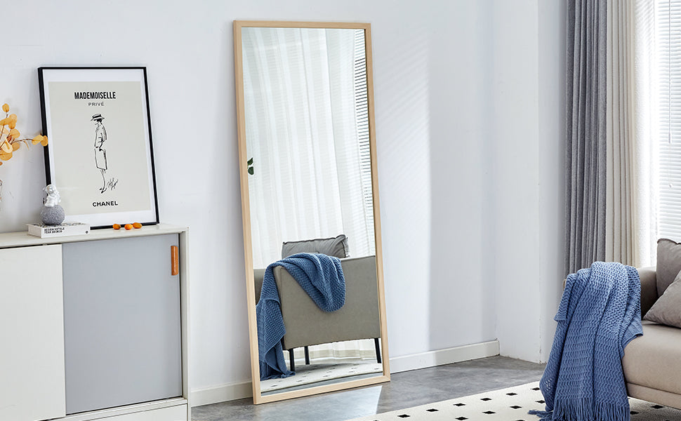 Fourth Generation Solid Wood Frame Full Length Mirror, Dressing Mirror, Bedroom Porch, Decorative Mirror, Clothing Store, Floor Standing Large Mirror, Wall Mounted. 71 "* 31.5" Transparent Glass