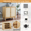 Buffet Cabinet With Storage,Storage Cabinet With Natural Rattan Decorated Doors,Rattan Cabinet With Adjustable Shelf,Sideboard For Living Room,Kitchen,Hallway,2 Doors, Storage, Natural Natural Rubber Wood