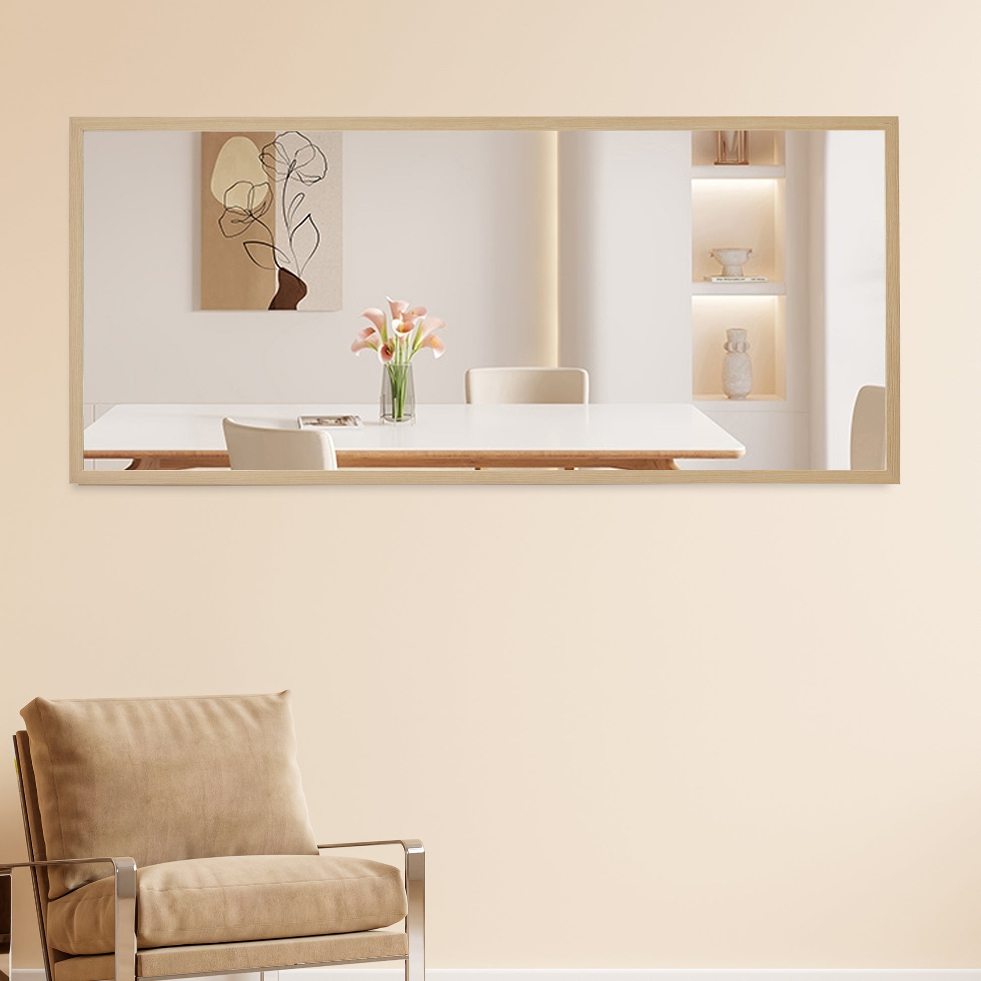 Fourth Generation Solid Wood Frame Full Length Mirror, Dressing Mirror, Bedroom Porch, Decorative Mirror, Clothing Store, Floor Standing Large Mirror, Wall Mounted. 71 "* 31.5" Transparent Glass