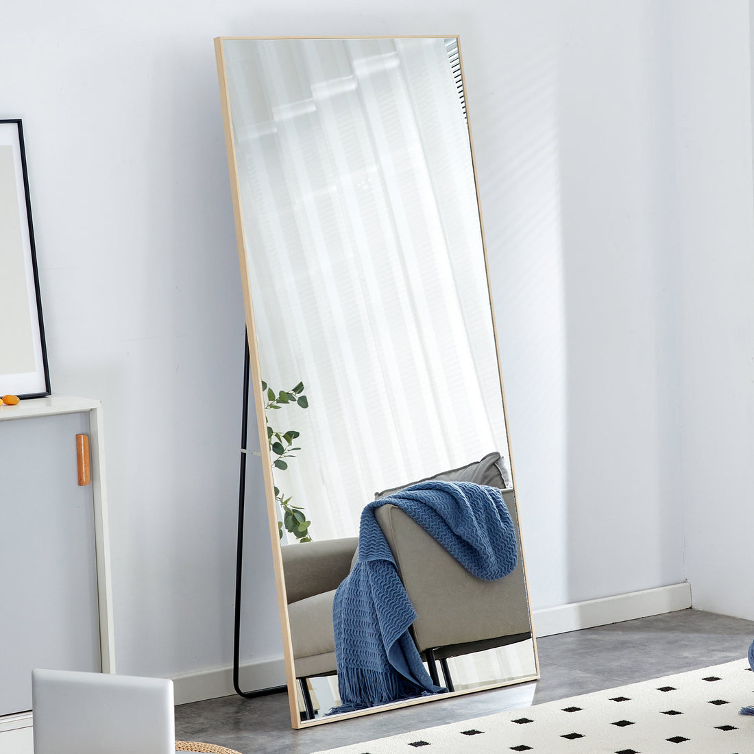 Fourth Generation Solid Wood Frame Long Mirror, Dressing Mirror, Bedroom Foyer, Decorative Mirror, Clothing Store, Floor To Ceiling Mirror, Wall Mounted. 71 "* 31.4" Transparent Glass