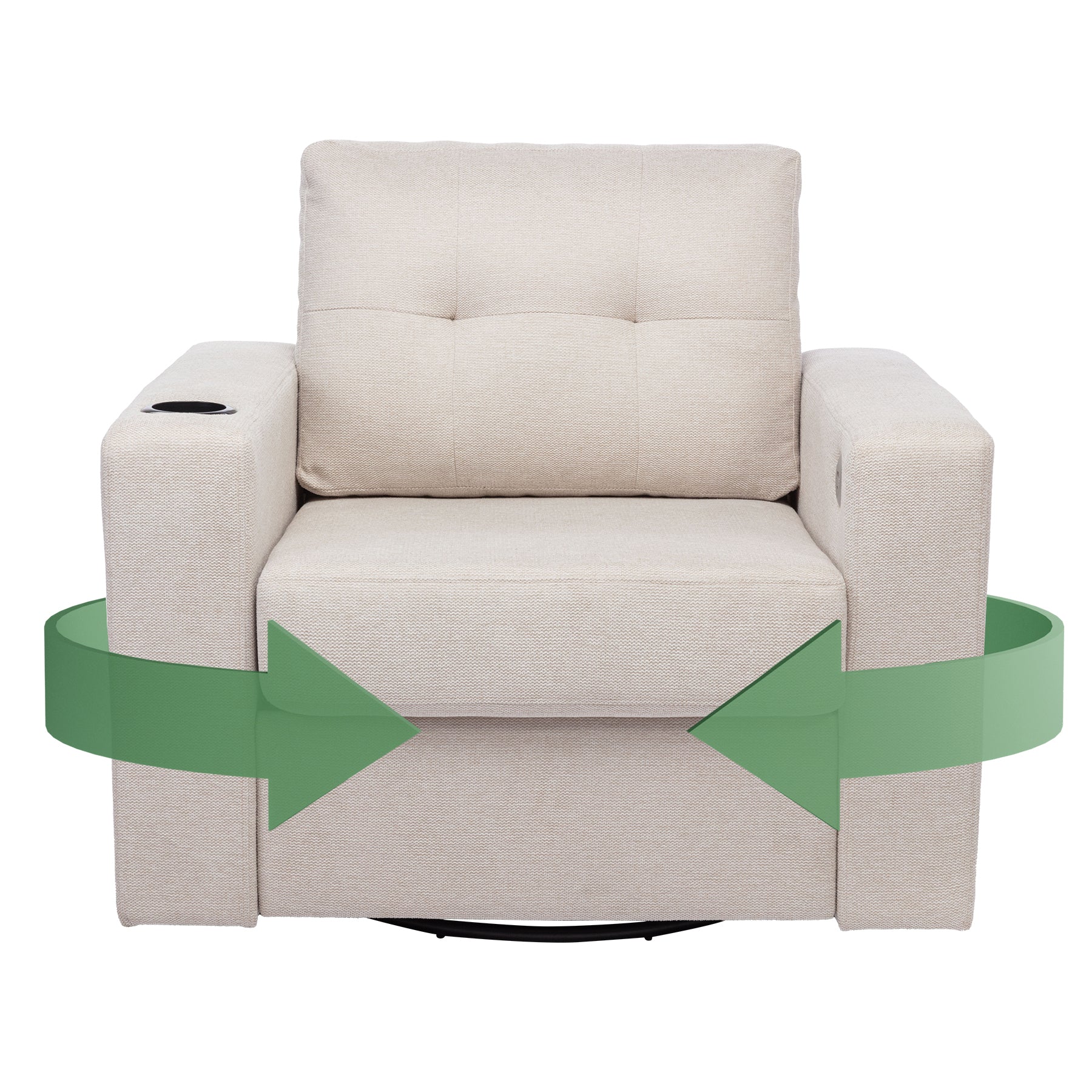 Modern Swivel Accent Sofa Chair, Ergonomic Casual 90 Degree Swivel Single Sofa Seat With Drink Holder Living Room Chair ,Soft Egyptian Velvet Sofa Chair White Brown Wood Primary Living Space Delicate Duty Pine 1 Seat White Linen Soft Cushion Back Art