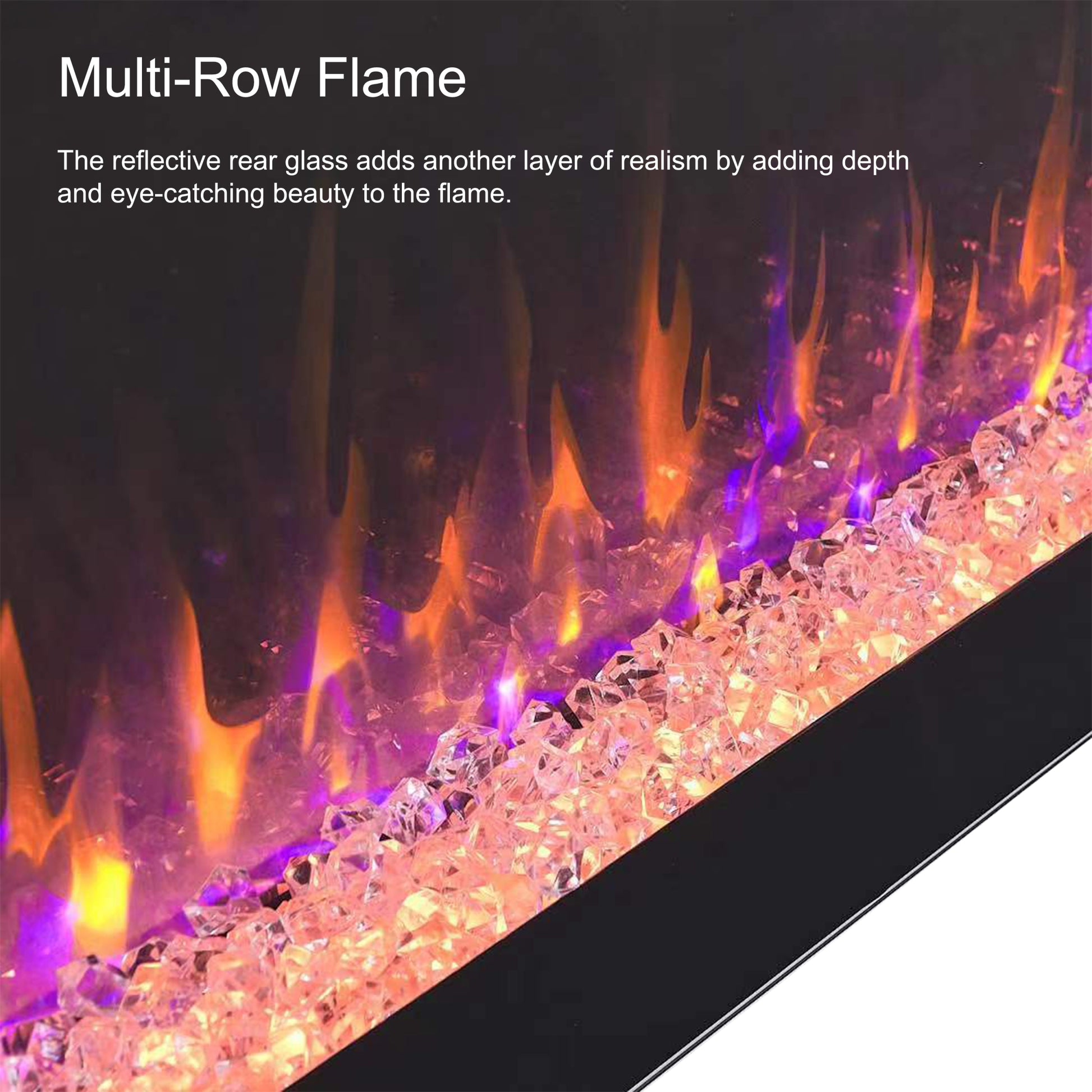 50 Inch Electric Fireplace, Recessed And Wall Mounted Fireplace Powder Coated Electric Antique Black Vent Free Yes Tempered Glass Sheet Metal Plastic Electric
