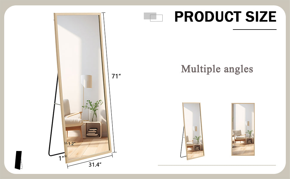 Fourth Generation Solid Wood Frame Full Length Mirror, Dressing Mirror, Bedroom Porch, Decorative Mirror, Clothing Store, Floor Standing Large Mirror, Wall Mounted. 71 "* 31.5" Transparent Glass