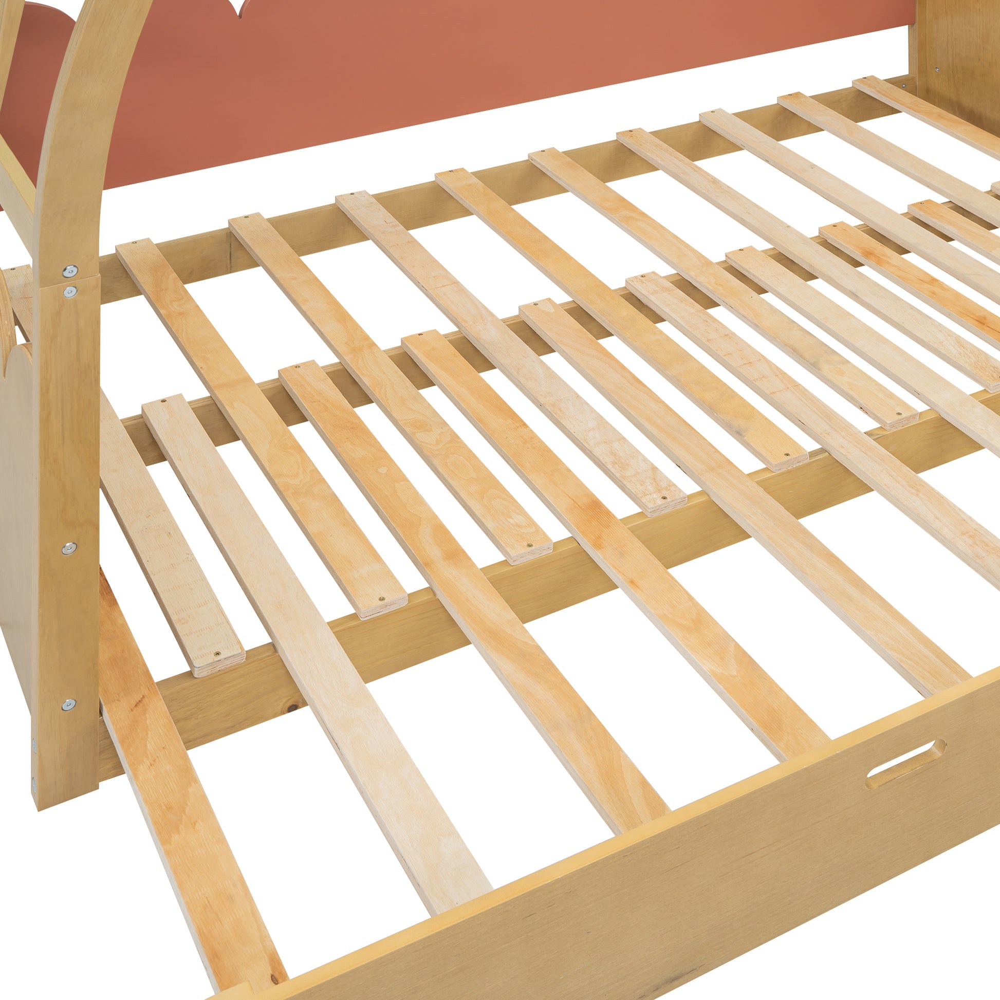 Twin Size Stretchable Vaulted Roof Bed, Children'S Bed Pine Wood Frame, Natural And Orange Box Spring Not Required Twin Brown Orang Yellow Wood Daybeds Pine